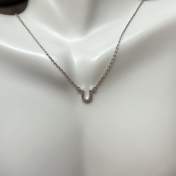 Nordstrom Silver Petite U Initial Necklace- Cubic Zirconia- Nickel Free - Picture 2 of 6